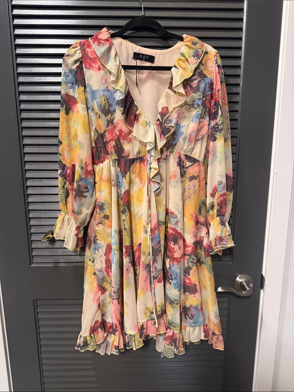 o.p.t. Floral Ruffle Midi Dress in Multi-Yellow